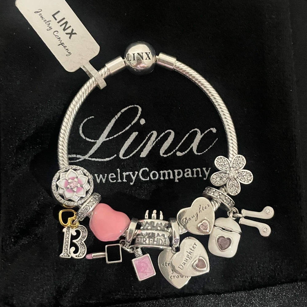 Linx Snake Chain Bracelet with Daughter and 13th Birthday Themed Charms - Picture 3 of 9